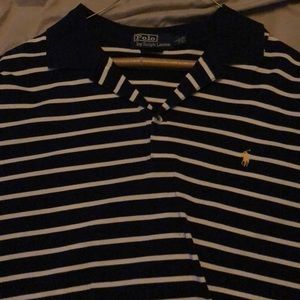 Dark blue and white striped polo